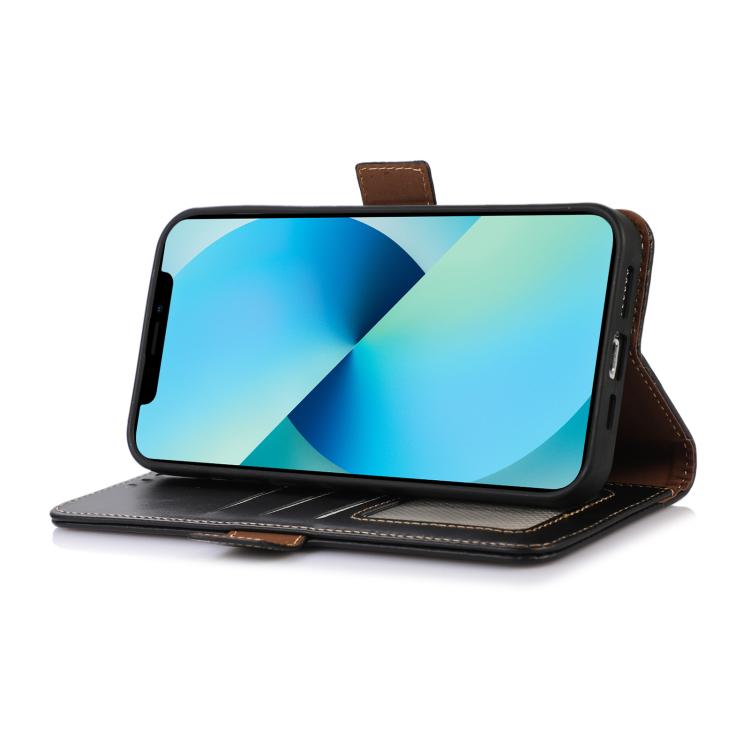 Funda magnética de cuero genuino con textura Crazy Horse RFID para Samsung Galaxy A17 5G (negra)
