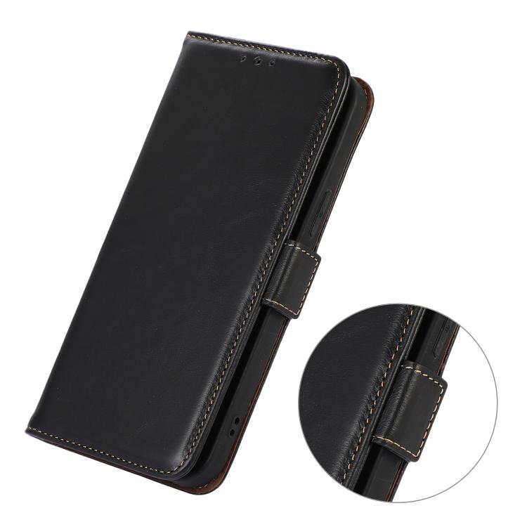 Funda magnética de cuero genuino con textura Crazy Horse RFID para Samsung Galaxy A17 5G (negra)