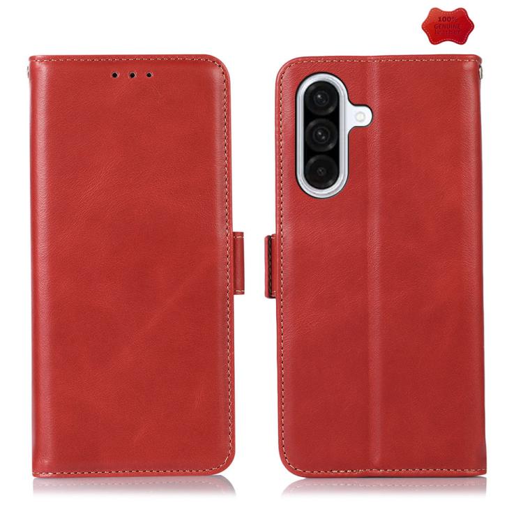 Funda magnética de cuero genuino con textura Crazy Horse RFID para Samsung Galaxy A17 5G (roja)