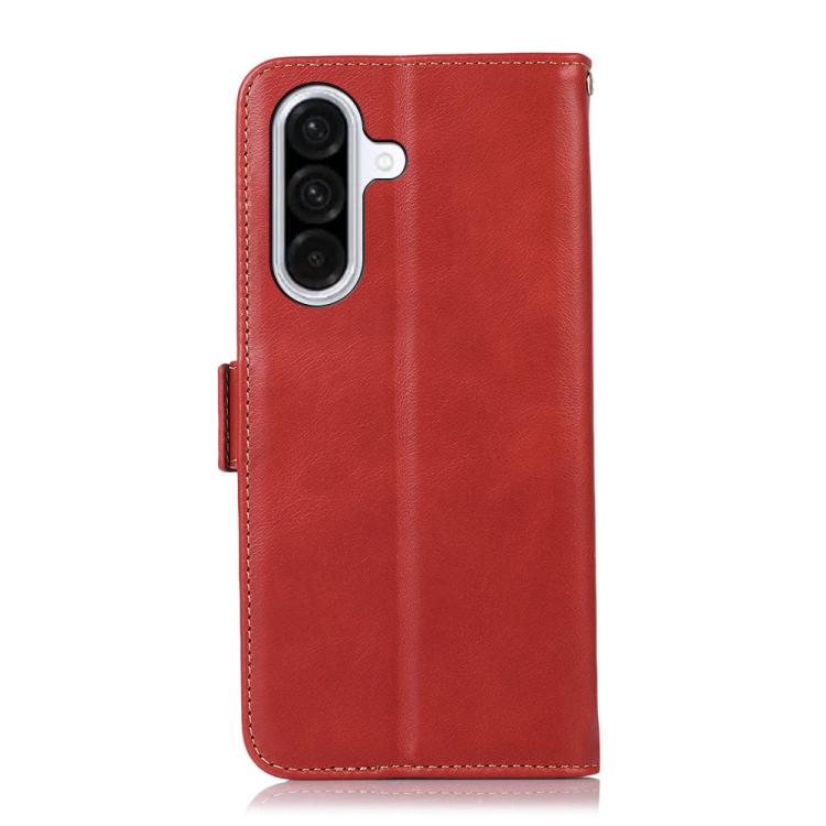 Funda magnética de cuero genuino con textura Crazy Horse RFID para Samsung Galaxy A17 5G (roja)