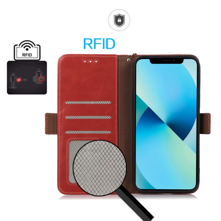 Funda magnética de cuero genuino con textura Crazy Horse RFID para Samsung Galaxy A17 5G (roja)