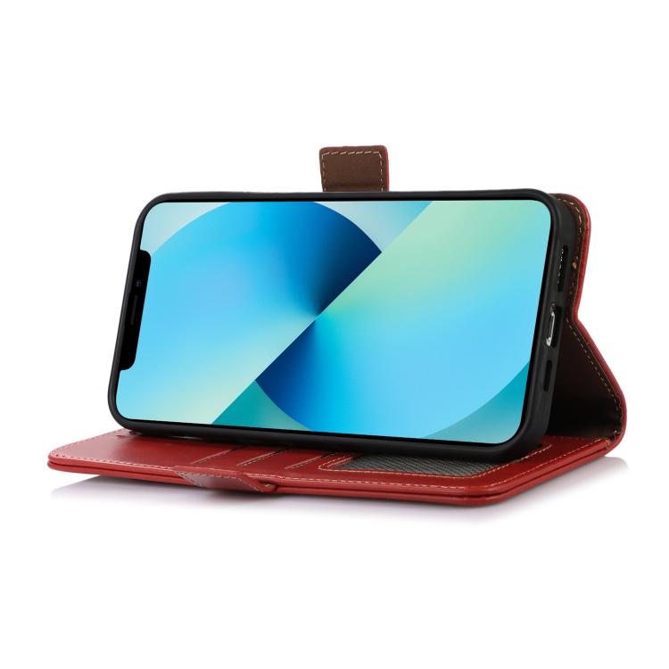 Funda magnética de cuero genuino con textura Crazy Horse RFID para Samsung Galaxy A17 5G (roja)