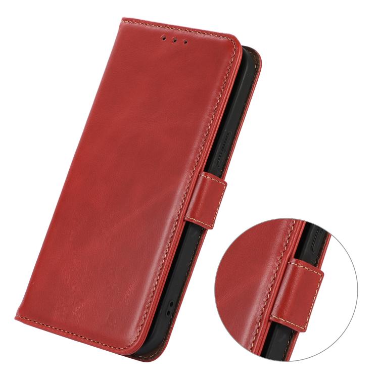 Funda magnética de cuero genuino con textura Crazy Horse RFID para Samsung Galaxy A17 5G (roja)