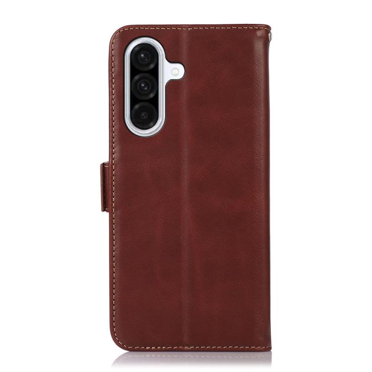 Funda magnética de cuero genuino con textura Crazy Horse y RFID para Samsung Galaxy A17 5G (marrón)