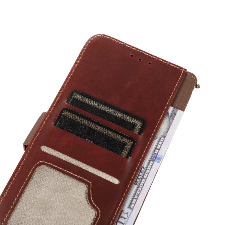 Funda magnética de cuero genuino con textura Crazy Horse y RFID para Samsung Galaxy A17 5G (marrón)