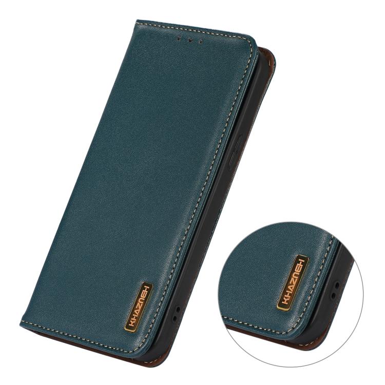 Funda de piel de vacuno KHAZNEH Nappa con capa superior para Samsung Galaxy A17 5G (verde)
