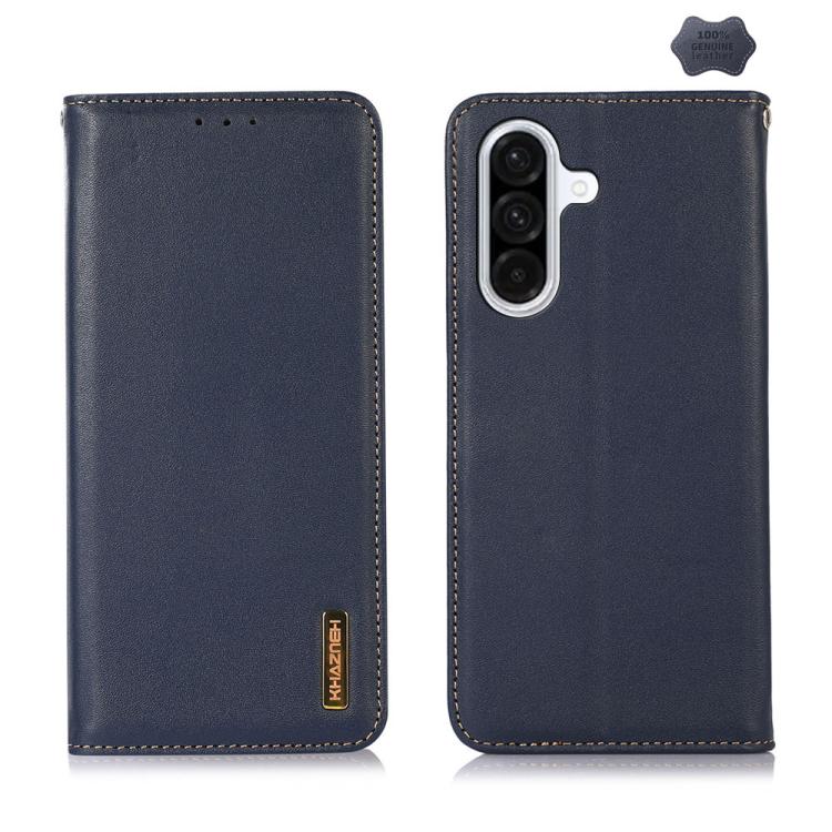 Funda de piel de vacuno KHAZNEH Nappa con capa superior para Samsung Galaxy A17 5G (azul)