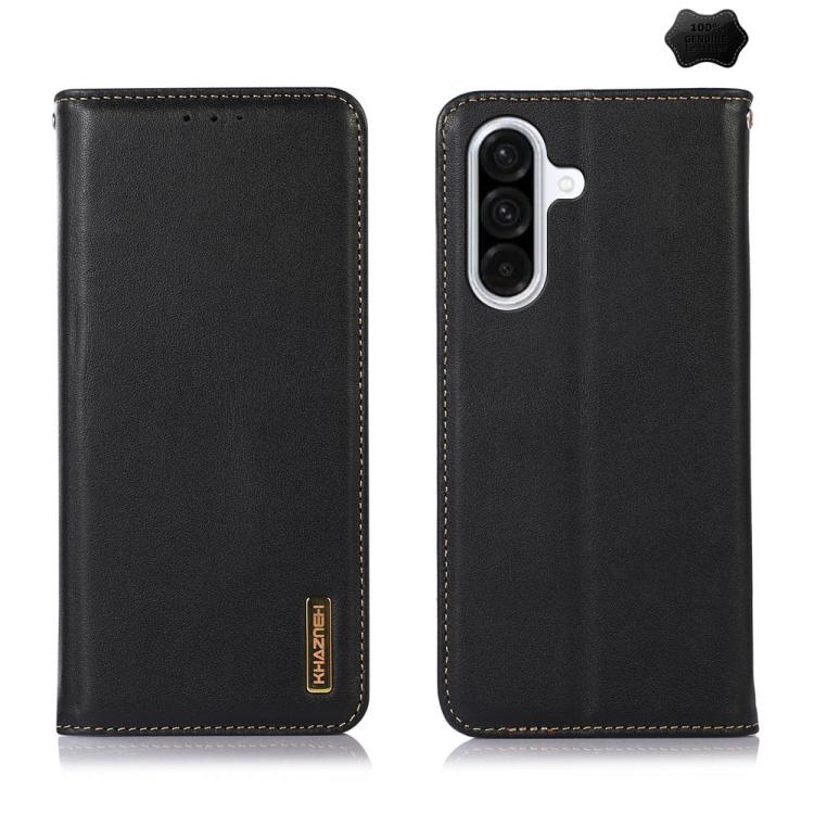 Funda de piel de vacuno KHAZNEH Nappa con capa superior para Samsung Galaxy A17 5G (negra)