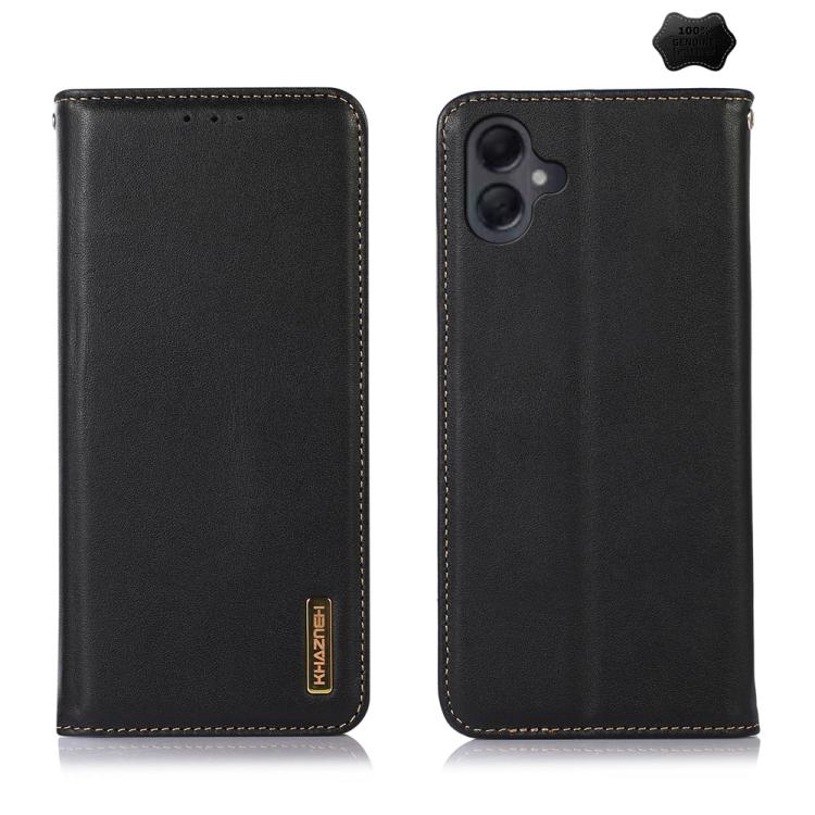 Funda de piel de vacuno KHAZNEH Nappa con capa superior para Samsung Galaxy A07 5G (negra)