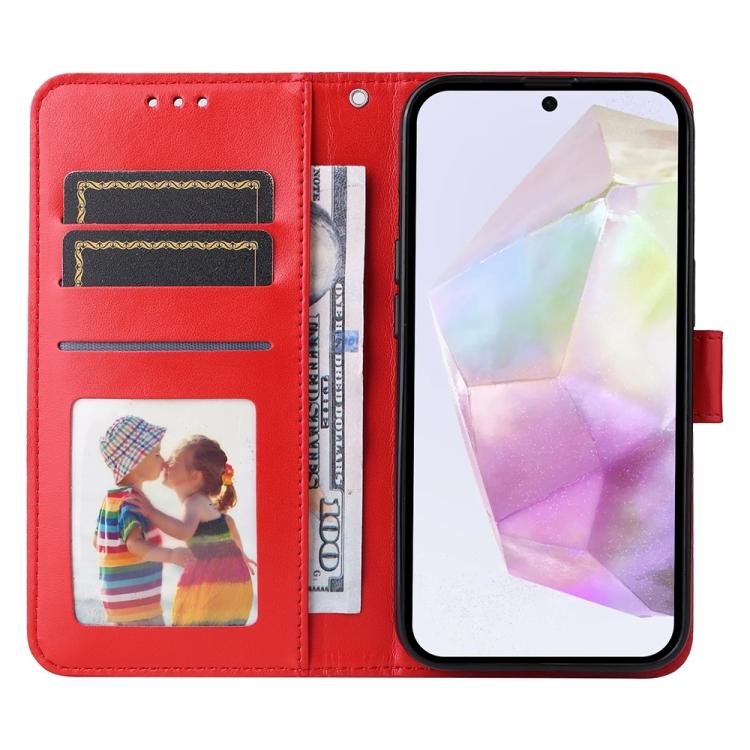 Funda de piel con estampado de girasoles en relieve para Samsung Galaxy A56 5G (roja)