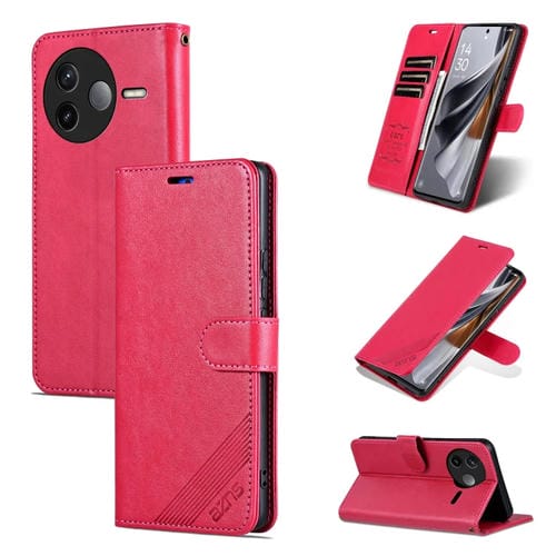 Funda de Piel de Oveja con Tapa para Redmi K80 Azns (Roja)