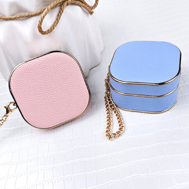 Estuche Protector Cuero Textura Lichi para Auriculares Samsung Galaxy Buds2/2 Pro con Pulsera Metal (Blanco)