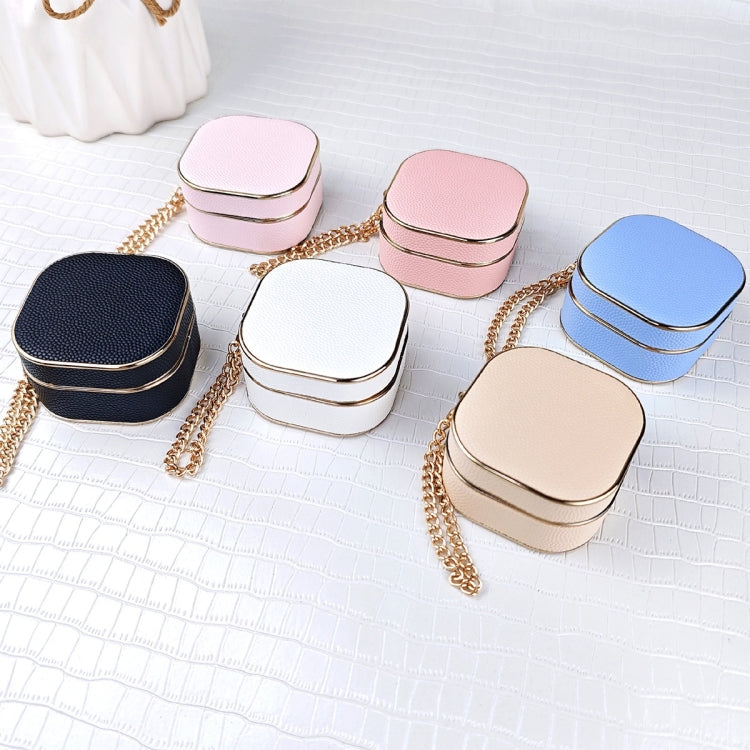 Estuche Protector Cuero Textura Lichi para Auriculares Samsung Galaxy Buds2/2 Pro con Pulsera Metal (Blanco)