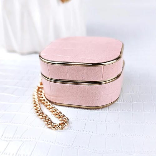 Estuche Protector Cuero Textura Cocodrilo para Auriculares Samsung Galaxy Buds2/2 Pro con Pulsera de Metal (Rosa)