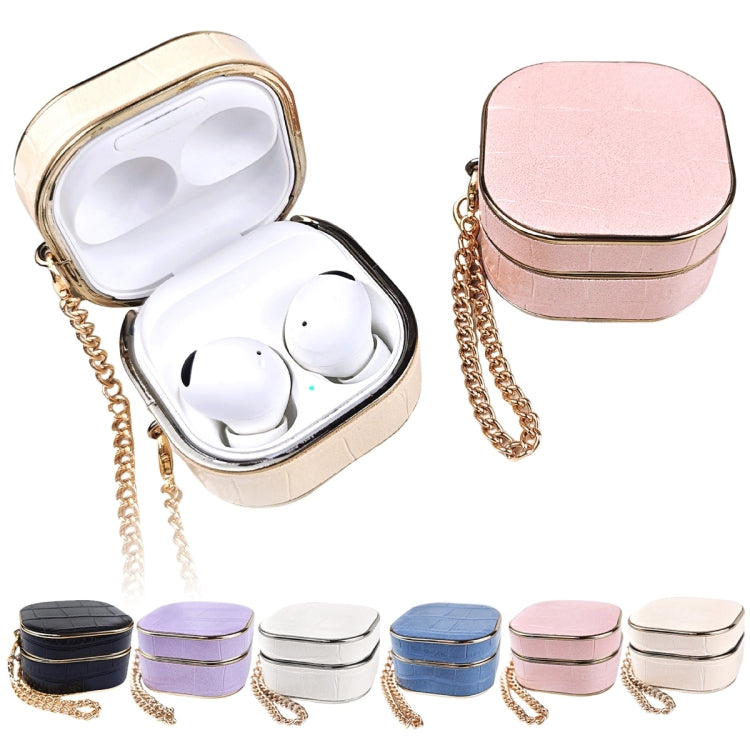 Estuche Protector Cuero Textura Cocodrilo para Auriculares Samsung Galaxy Buds2/2 Pro con Pulsera de Metal (Azul)