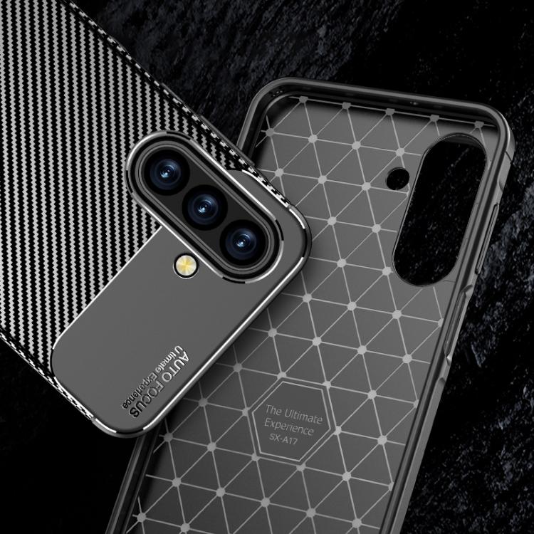 Funda de TPU a prueba de golpes con textura de fibra de carbono para Samsung Galaxy A17 5G (negra)