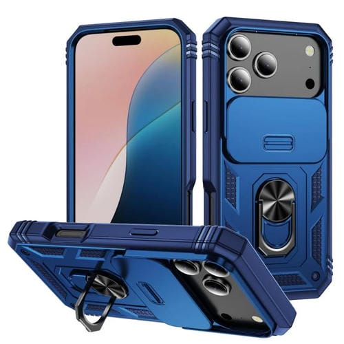 Funda deslizante de TPU + PC con soporte para iPhone 17 Pro (azul marino)