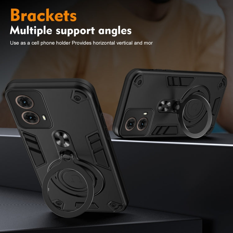 Anillo de Metal Soporte Giratorio 360° + Funda Híbrida TPU PC para Motorola Moto G85 (Negro)