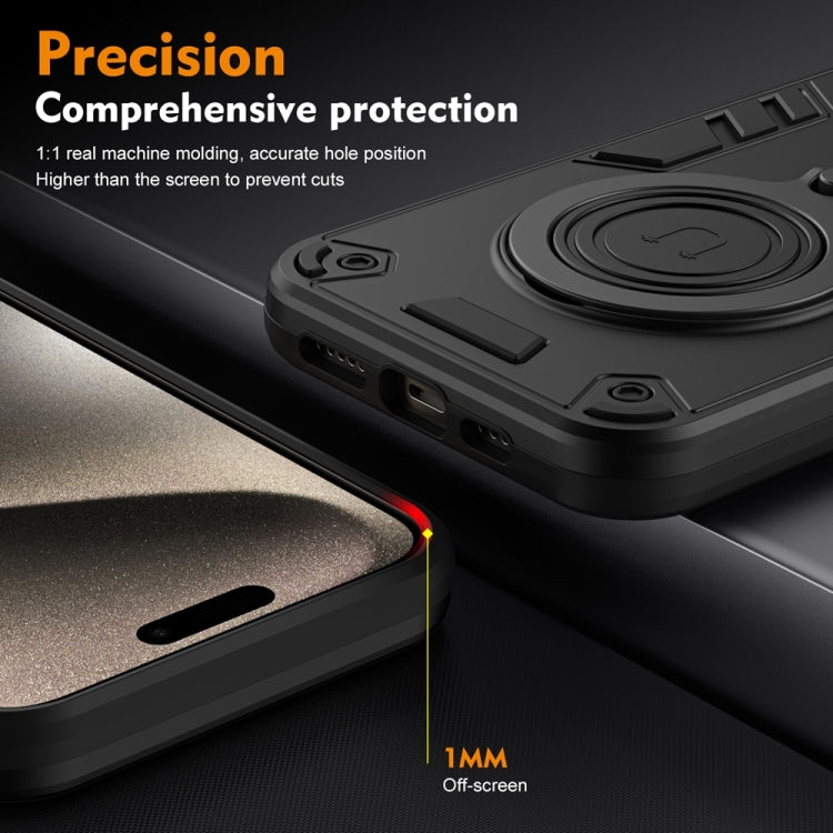 Anillo de Metal Soporte Giratorio 360° + Funda Híbrida TPU PC para Motorola Moto G85 (Negro)