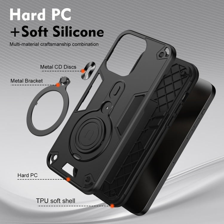 Anillo de Metal Soporte Giratorio 360° + Funda Híbrida TPU PC para Motorola Moto G85 (Negro)