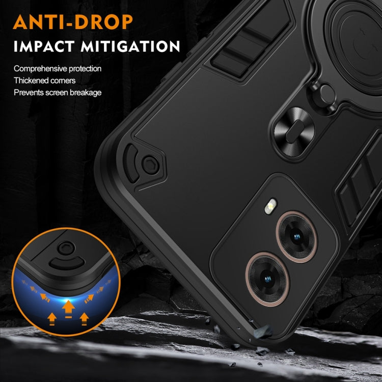 Anillo de Metal Soporte Giratorio 360° + Funda Híbrida TPU PC para Motorola Moto G85 (Negro)