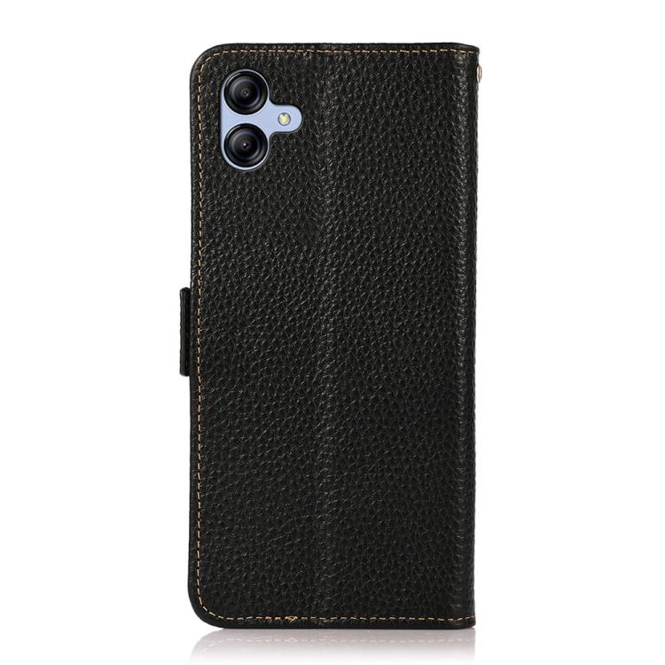 Funda de cuero genuino KHAZNEH con imán lateral RFID para Samsung Galaxy A07 5G (negro)