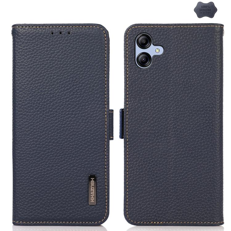 Funda de cuero genuino KHAZNEH con imán lateral RFID para Samsung Galaxy A07 5G (azul)