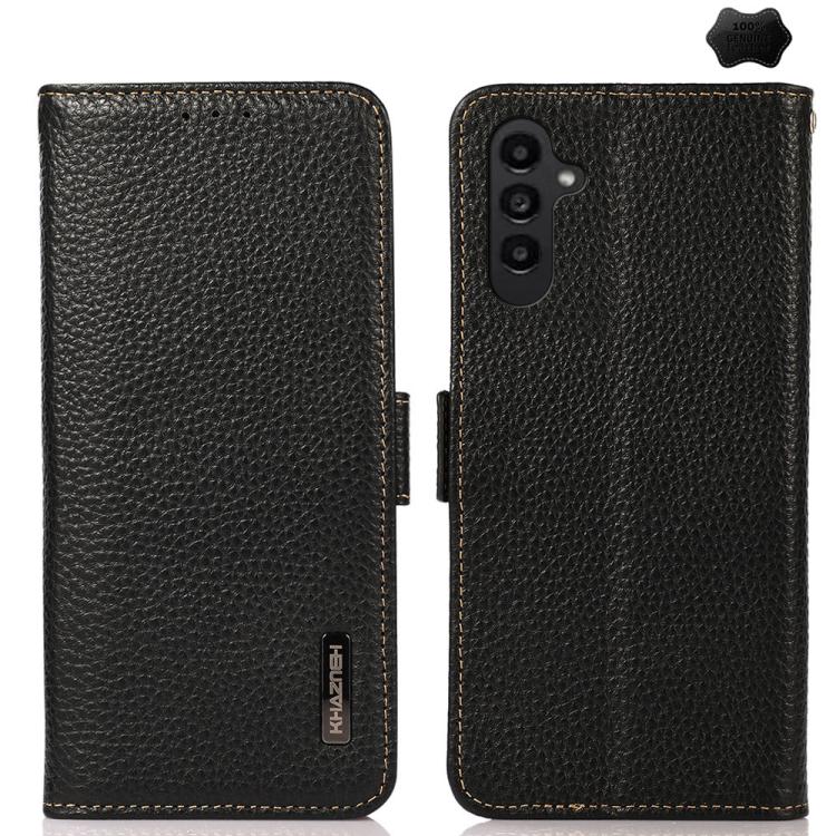 Funda de cuero genuino KHAZNEH con imán lateral y RFID para Samsung Galaxy A17 5G (negro)
