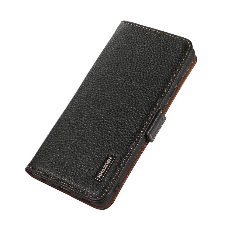 Funda de cuero genuino KHAZNEH con imán lateral y RFID para Samsung Galaxy A17 5G (negro)