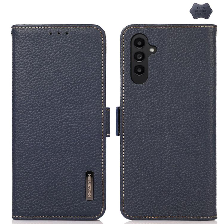 Funda de cuero genuino KHAZNEH con imán lateral RFID para Samsung Galaxy A17 5G (azul)