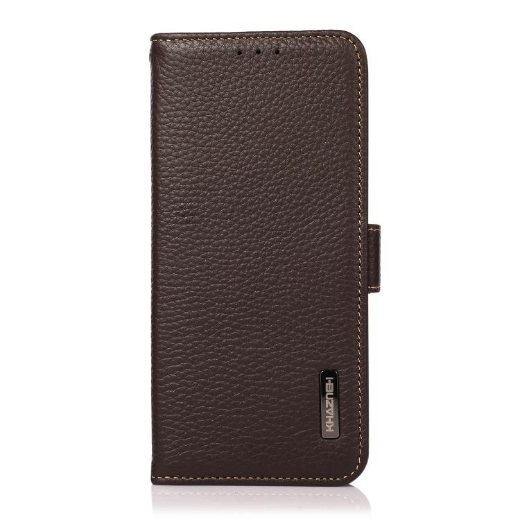 Funda de cuero genuino KHAZNEH con imán lateral y RFID para Samsung Galaxy A17 5G (marrón)