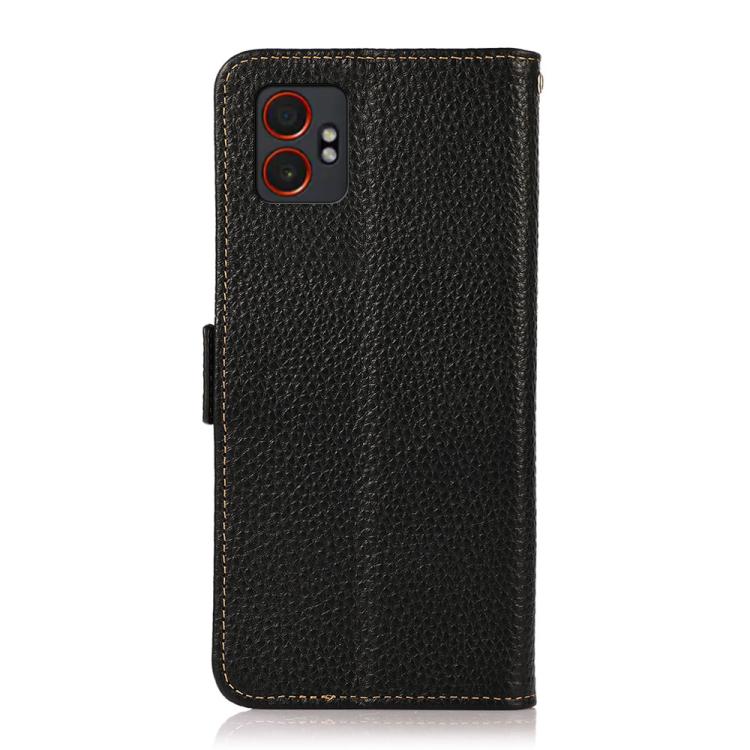 Funda de cuero genuino KHAZNEH con imán lateral RFID para Samsung Galaxy XCover7 Pro (negro)
