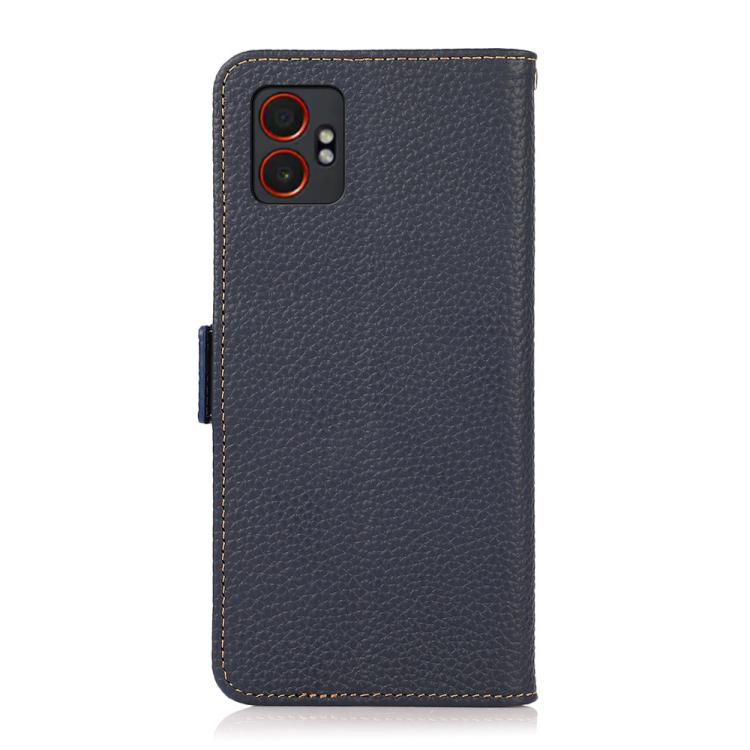 Funda de cuero genuino KHAZNEH con imán lateral RFID para Samsung Galaxy XCover7 Pro (azul)