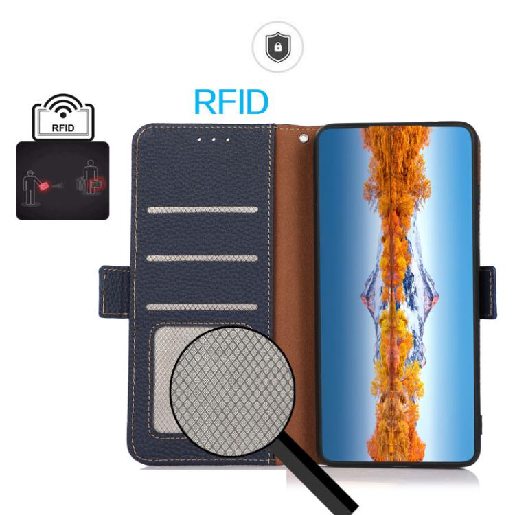 Funda de cuero genuino KHAZNEH con imán lateral RFID para Samsung Galaxy XCover7 Pro (azul)
