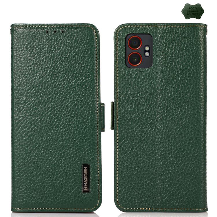 Funda de cuero genuino KHAZNEH con imán lateral RFID para Samsung Galaxy XCover7 Pro (verde)