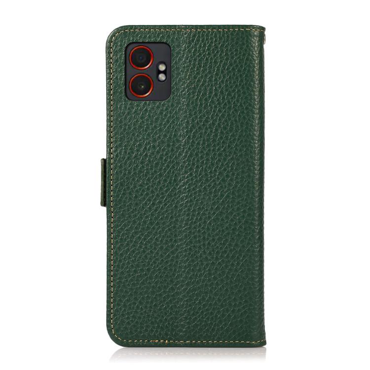 Funda de cuero genuino KHAZNEH con imán lateral RFID para Samsung Galaxy XCover7 Pro (verde)