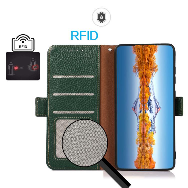 Funda de cuero genuino KHAZNEH con imán lateral RFID para Samsung Galaxy XCover7 Pro (verde)