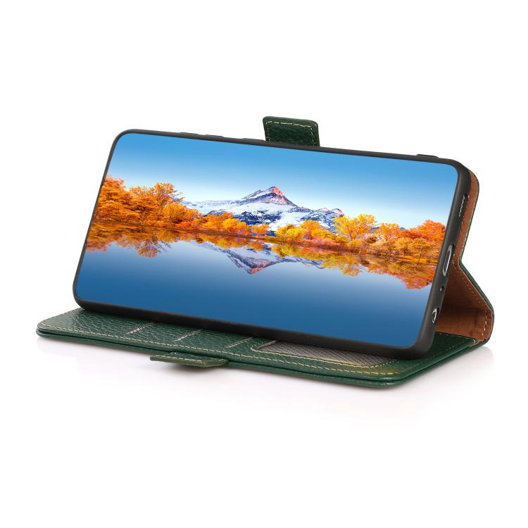 Funda de cuero genuino KHAZNEH con imán lateral RFID para Samsung Galaxy XCover7 Pro (verde)