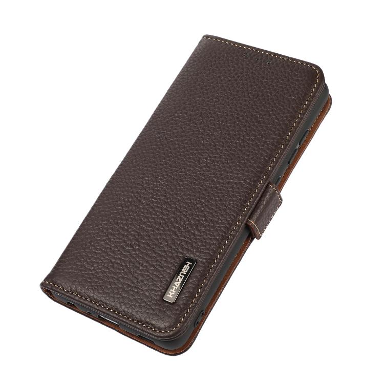 Funda de cuero genuino KHAZNEH con imán lateral y RFID para Samsung Galaxy XCover7 Pro (marrón)