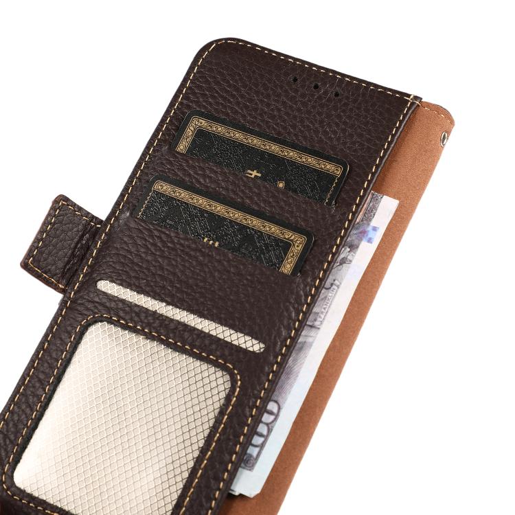 Funda de cuero genuino KHAZNEH con imán lateral y RFID para Samsung Galaxy XCover7 Pro (marrón)