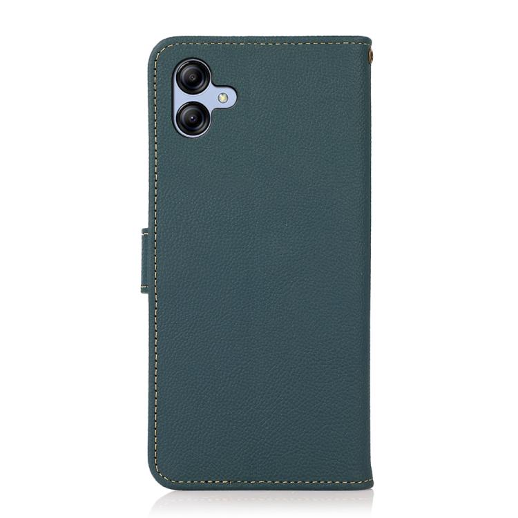 Funda de cuero genuino KHAZNEH Custer RFID para Samsung Galaxy A07 5G (verde)
