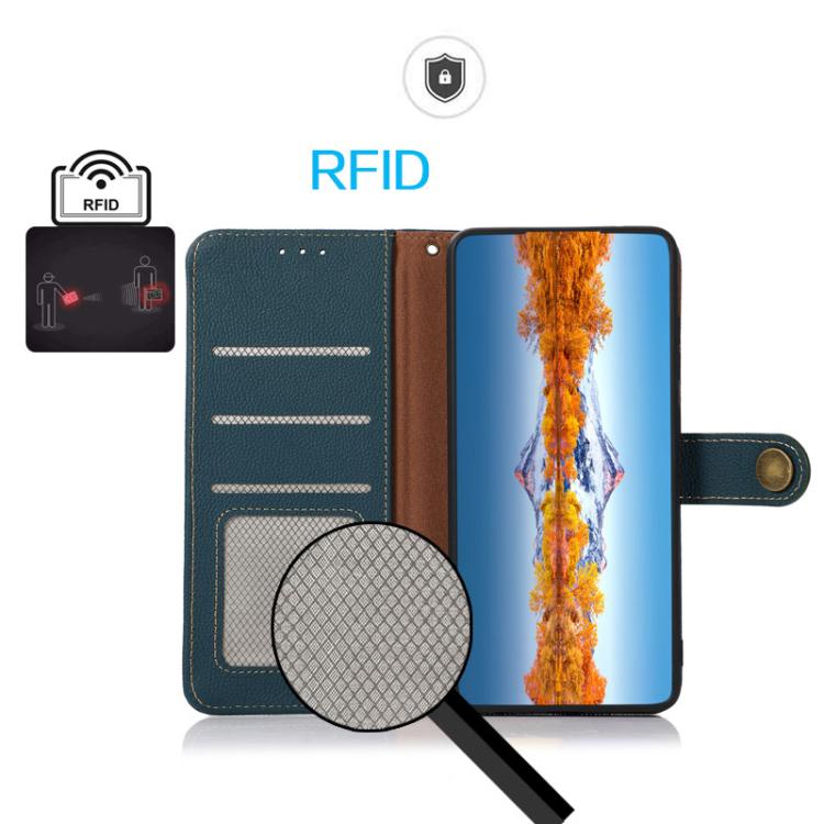 Funda de cuero genuino KHAZNEH Custer RFID para Samsung Galaxy A07 5G (verde)