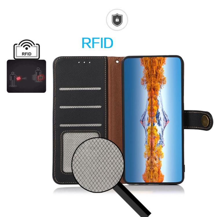 Funda de cuero genuino KHAZNEH Custer RFID para Samsung Galaxy A17 5G (negra)