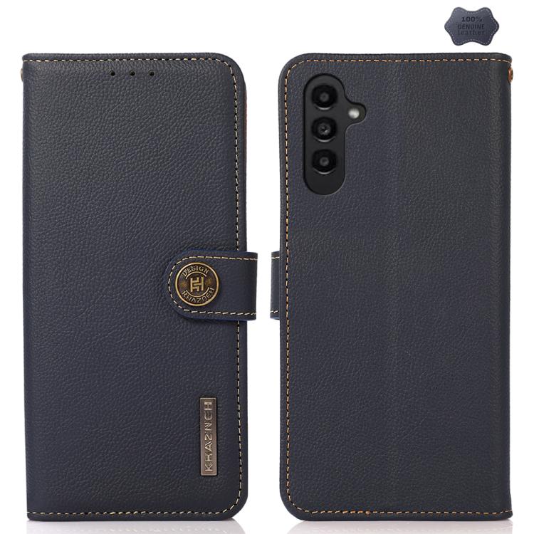 Funda de cuero genuino KHAZNEH Custer RFID para Samsung Galaxy A17 5G (azul)