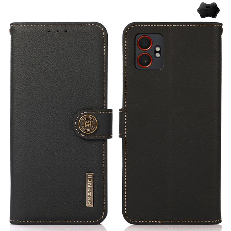 Funda de cuero genuino KHAZNEH Custer RFID para Samsung Galaxy XCover7 Pro (negra)