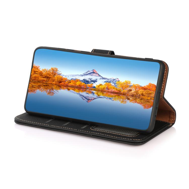 Funda de cuero genuino KHAZNEH Custer RFID para Samsung Galaxy XCover7 Pro (negra)