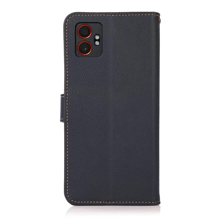 Funda de cuero genuino KHAZNEH Custer RFID para Samsung Galaxy XCover7 Pro (azul)