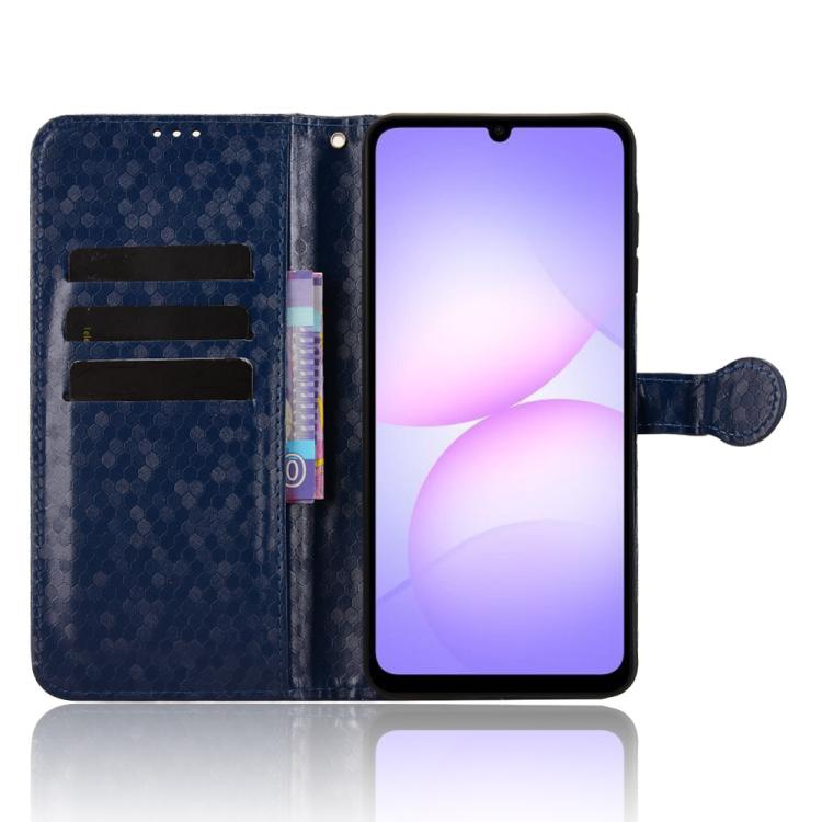Funda de cuero con textura de lunares y panal para Samsung Galaxy A07 4G (azul)