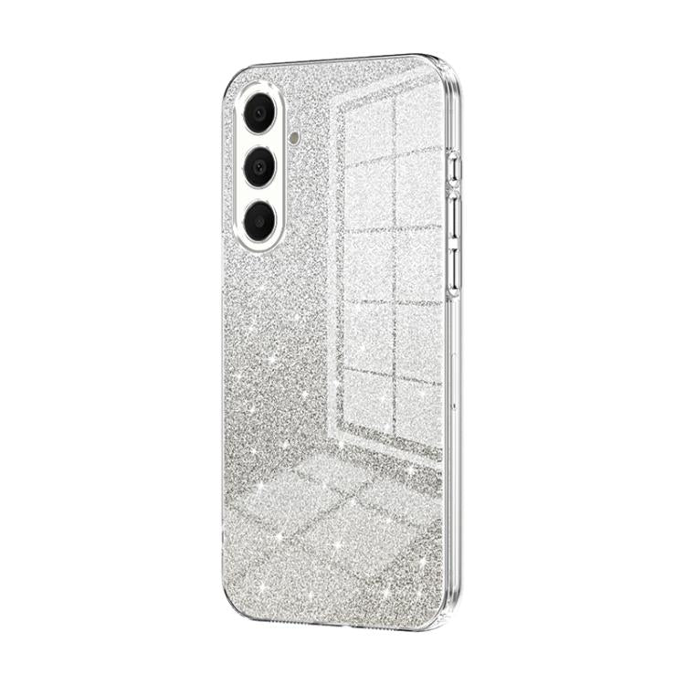 Funda para Samsung Galaxy A17 con purpurina degradada y galvanizada (transparente)