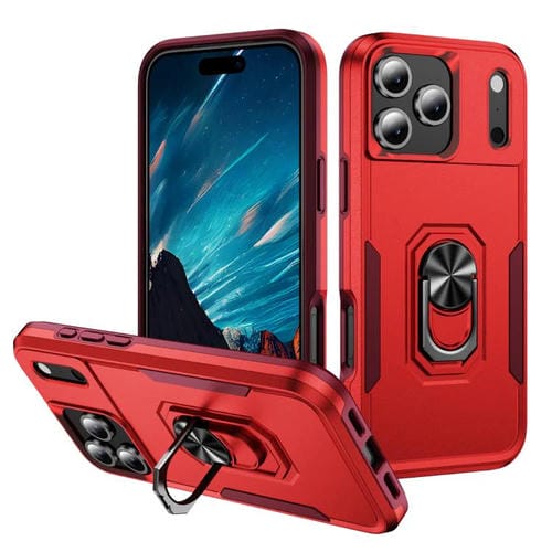 Funda Pioneer Armor de PC y TPU resistente para iPhone 17 Pro con soporte (rojo y rosa)